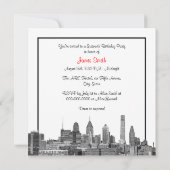 Philadelphia Skyline Etch BW Rood Zoet Zestien SQ Kaart (Achterkant)