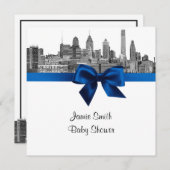 Philadelphia Skyline Etch BW Royal Blu Baby shower Kaart (Voorkant / Achterkant)