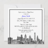 Philadelphia Skyline Etch BW Royal Blu Baby shower Kaart (Achterkant)