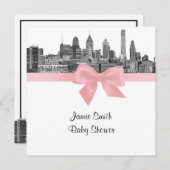 Philadelphia Skyline Etch BW Roze Baby shower Kaart (Voorkant / Achterkant)