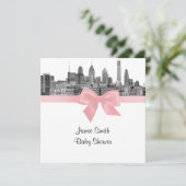 Philadelphia Skyline Etch BW Roze Baby shower Kaart (Staand voorkant)