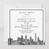 Philadelphia Skyline Etch BW Roze Baby shower Kaart (Achterkant)
