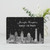 Philadelphia Skyline Etch Starry DIY BG Sweet 16 H Kaart (Staand voorkant)