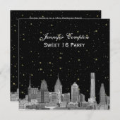Philadelphia Skyline Etch Starry DIY SQ Sweet 16 Kaart (Voorkant / Achterkant)