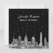 Philadelphia Skyline Etch Starry DIY SQ Sweet 16 Kaart (Voorkant)
