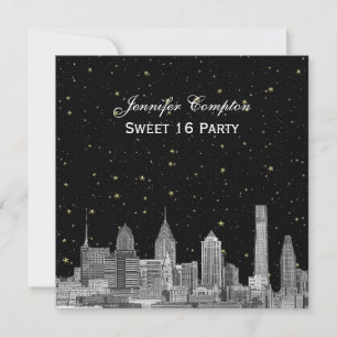 Philadelphia Skyline Etch Starry DIY SQ Sweet 16 Kaart