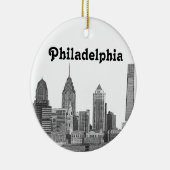 Philadelphia Skyline Etched Keramisch Ornament (Rechts)