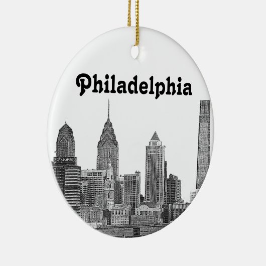 Philadelphia Skyline Etched Keramisch Ornament (Rechts)