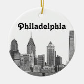 Philadelphia Skyline Etched Keramisch Ornament (Voorkant)