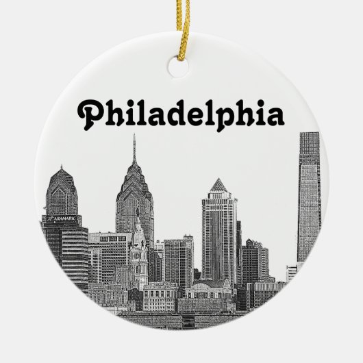 Philadelphia Skyline Etched Keramisch Ornament (Voorkant)