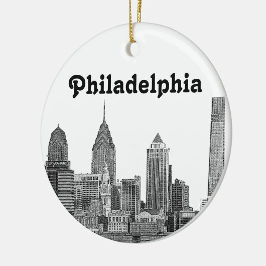 Philadelphia Skyline Etched Keramisch Ornament (Links)