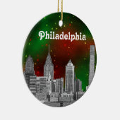Philadelphia Skyline Green Red Starry Sky Xmas Keramisch Ornament (Rechts)