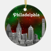 Philadelphia Skyline Green Red Starry Sky Xmas Keramisch Ornament (Voorkant)