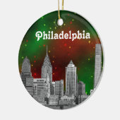Philadelphia Skyline Green Red Starry Sky Xmas Keramisch Ornament (Links)