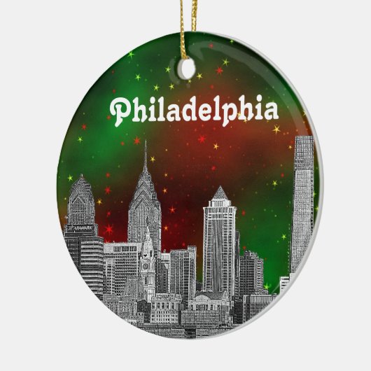 Philadelphia Skyline Green Red Starry Sky Xmas Keramisch Ornament (Links)