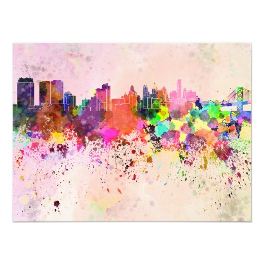 Philadelphia skyline in watercolor background foto afdruk (Voorkant)