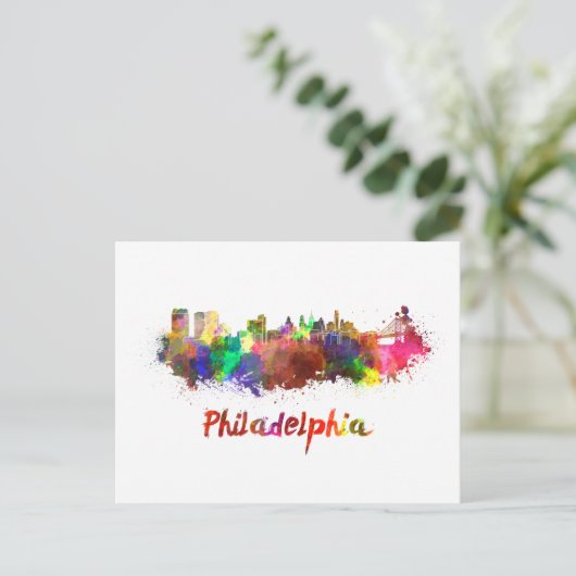 Philadelphia skyline in watercolor briefkaart (Staand voorkant)