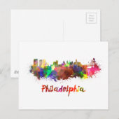 Philadelphia skyline in watercolor briefkaart (Voorkant / Achterkant)