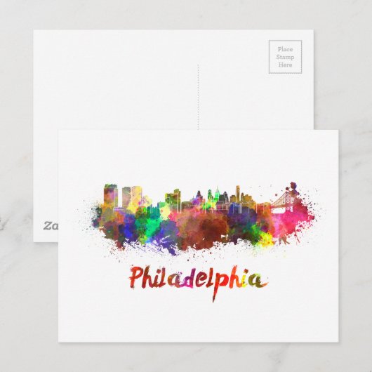 Philadelphia skyline in watercolor briefkaart (Voorkant / Achterkant)