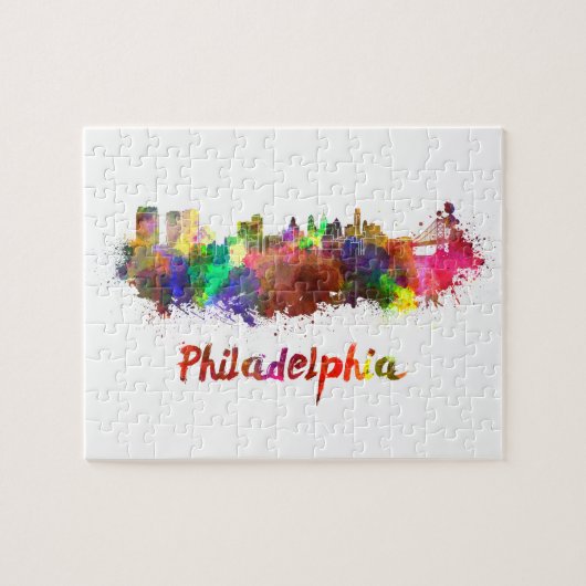 Philadelphia skyline in watercolor legpuzzel (Horizontaal)