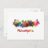 Philadelphia skyline in waterverf briefkaart (Voorkant / Achterkant)