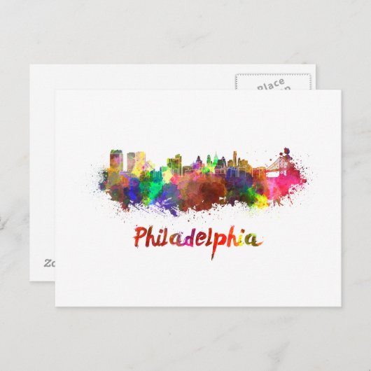 Philadelphia skyline in waterverf briefkaart (Voorkant / Achterkant)