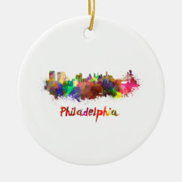 Philadelphia skyline in waterverf keramisch ornament