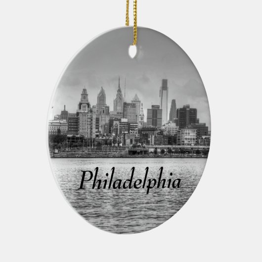 Philadelphia skyline in zwart-wit keramisch ornament (Rechts)