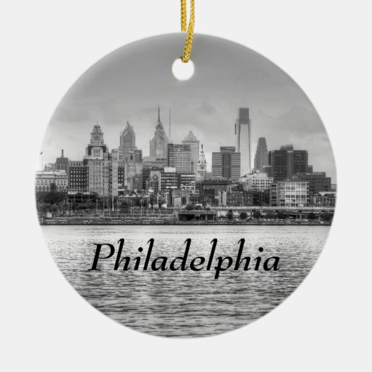 Philadelphia skyline in zwart-wit keramisch ornament (Voorkant)