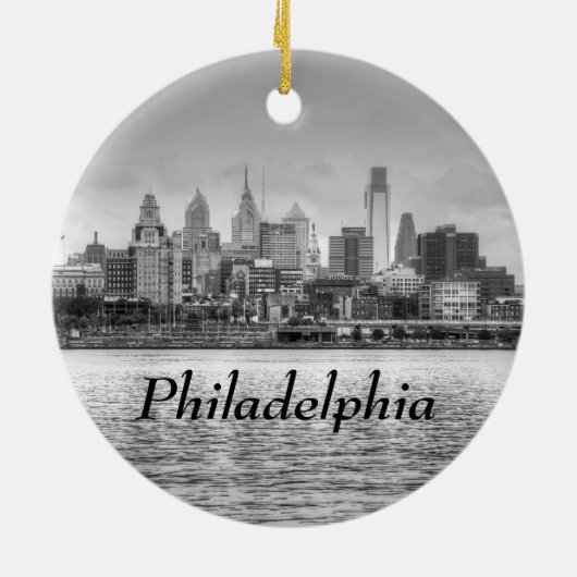 Philadelphia skyline in zwart-wit keramisch ornament (Achterkant)