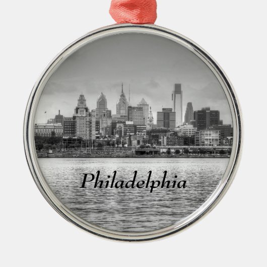 Philadelphia skyline in zwart-wit metalen ornament (Voorkant)