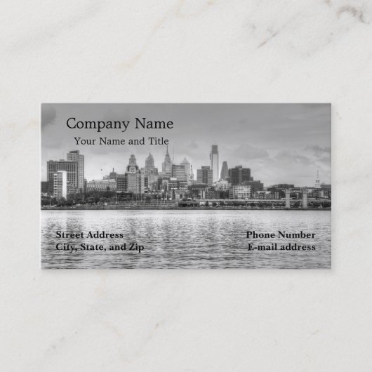 Philadelphia skyline in zwart-wit visitekaartje (Voorkant)