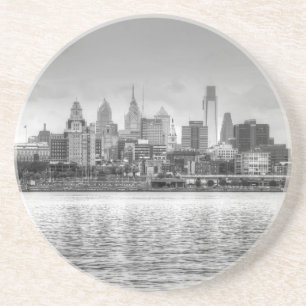 Philadelphia skyline in zwart-wit zandsteen onderzetter