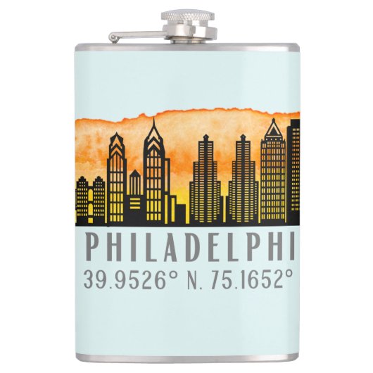 Philadelphia Skyline Map Coordinates  Heupfles (Voorkant)