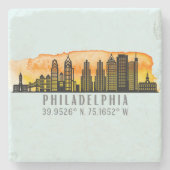 Philadelphia Skyline Map Coordinates Stenen Onderzetter (Voorkant)