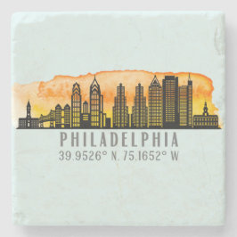 Philadelphia Skyline Map Coordinates Stenen Onderzetter