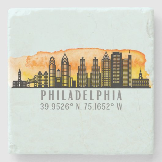 Philadelphia Skyline Map Coordinates Stenen Onderzetter (Voorkant)