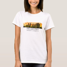 Philadelphia Skyline Map Coordinates T-shirt