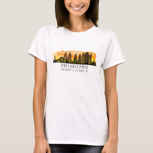 Philadelphia Skyline Map Coordinates T-shirt (Voorkant)