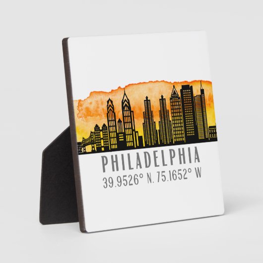 Philadelphia Skyline Map Coordinates Tabletop Fotoplaat (Voorkant)