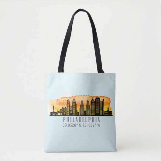 Philadelphia Skyline Map Coordinates Tote Bag (Voorkant)