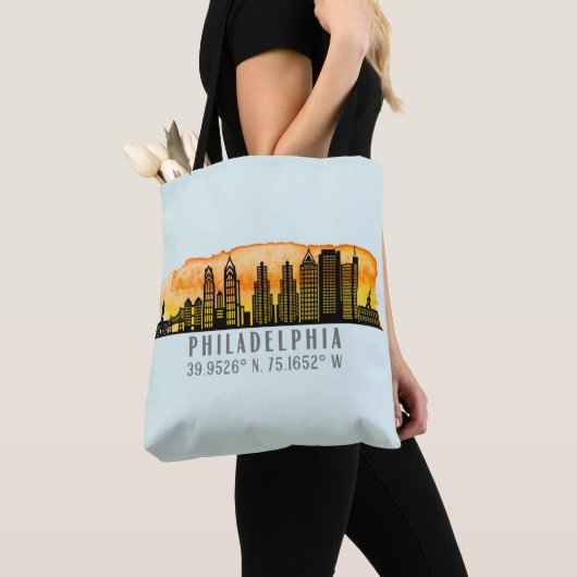 Philadelphia Skyline Map Coordinates Tote Bag (Dichtbij)