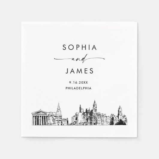 Philadelphia Skyline moderne bruiloft cocktail Servet (Voorkant)