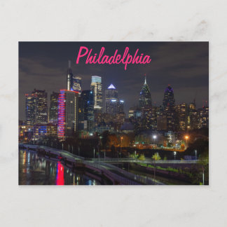 Philadelphia skyline 's nachts briefkaart
