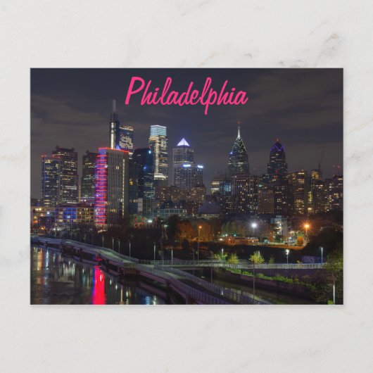Philadelphia skyline 's nachts briefkaart (Voorkant)