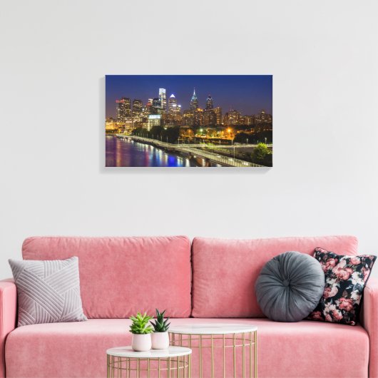 Philadelphia skyline 's nachts canvas afdruk (Insitu (Woonkamer))