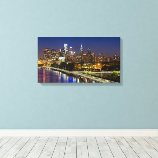 Philadelphia skyline 's nachts canvas afdruk (Insitu (Houten vloer))
