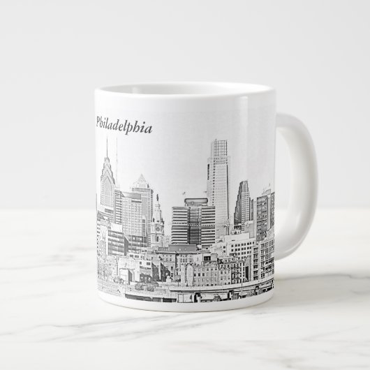 Philadelphia Skyline Sketch Jumbo Mok (Voorkant rechts)