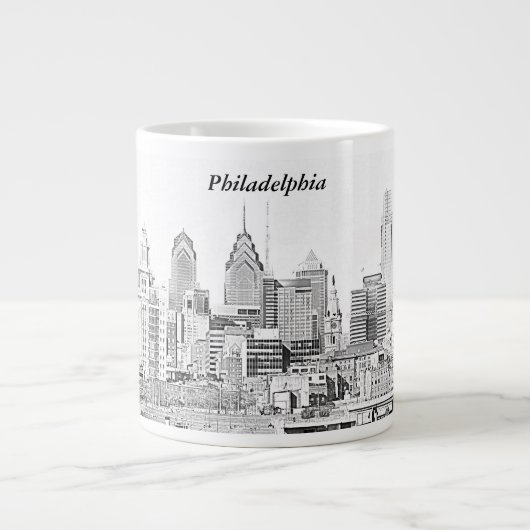 Philadelphia Skyline Sketch Jumbo Mok (Voorkant)