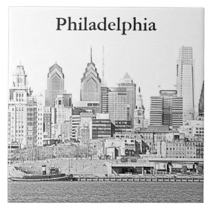 Philadelphia Skyline Sketch Tile Tegeltje